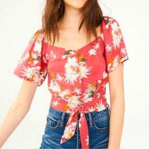 Aeropostale XL floral crop top pink floral flare sleeves cute flirty tie front